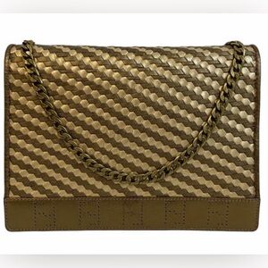 Fendi Gold and Brown Woven Crossbody Bag. Comes with both straps.
